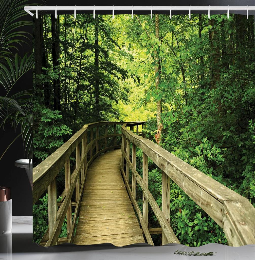 Nature Shower Curtain, Park Summertime Scenic View Environment Ecology Nature Holidays Adventure Scene, Cloth Fabric B