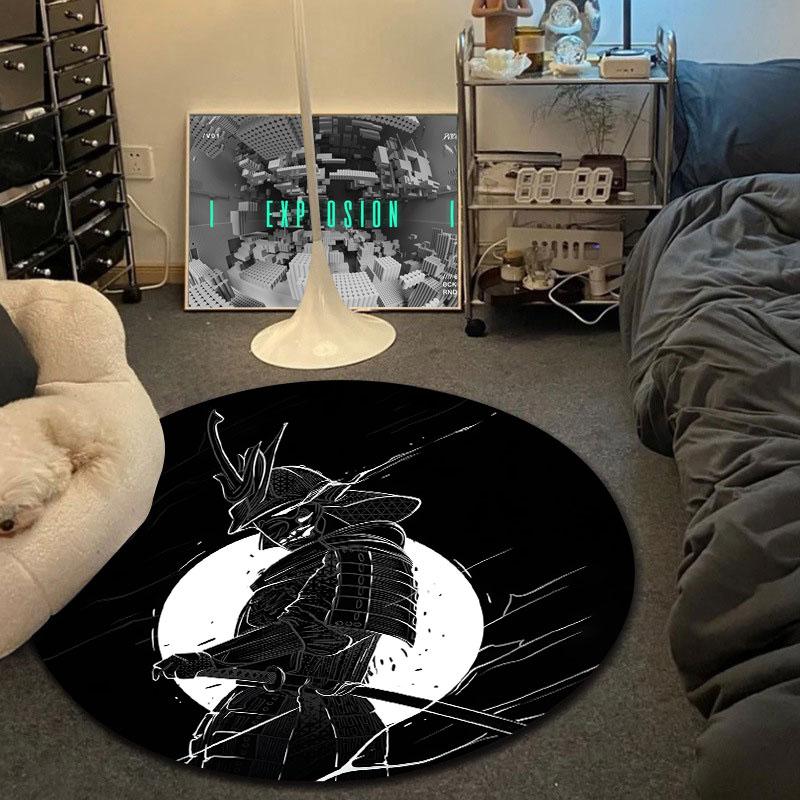 Artistic Round Minimal Multicolor Accent Rug, Non-Slip Floor Mat for Laundry Room