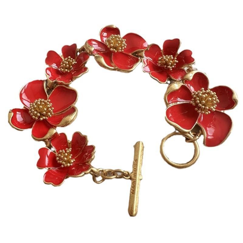 Vintage Floral Enamel Bracelet Women Alloy Electroplated Flower Bangle 2025 Fashion Jewelry Wedding Party