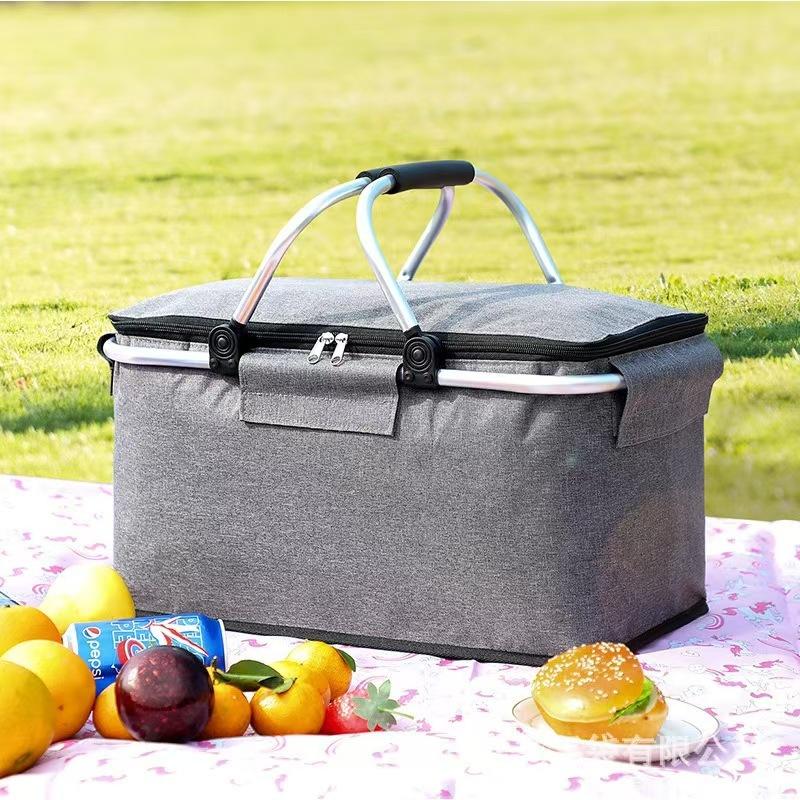 Picnic Basket Outdoor Ice Pack Foldable Insulation Bag Portable Shopping Basket with Lunch Box Fast Food Takeaway Insulation Bas
