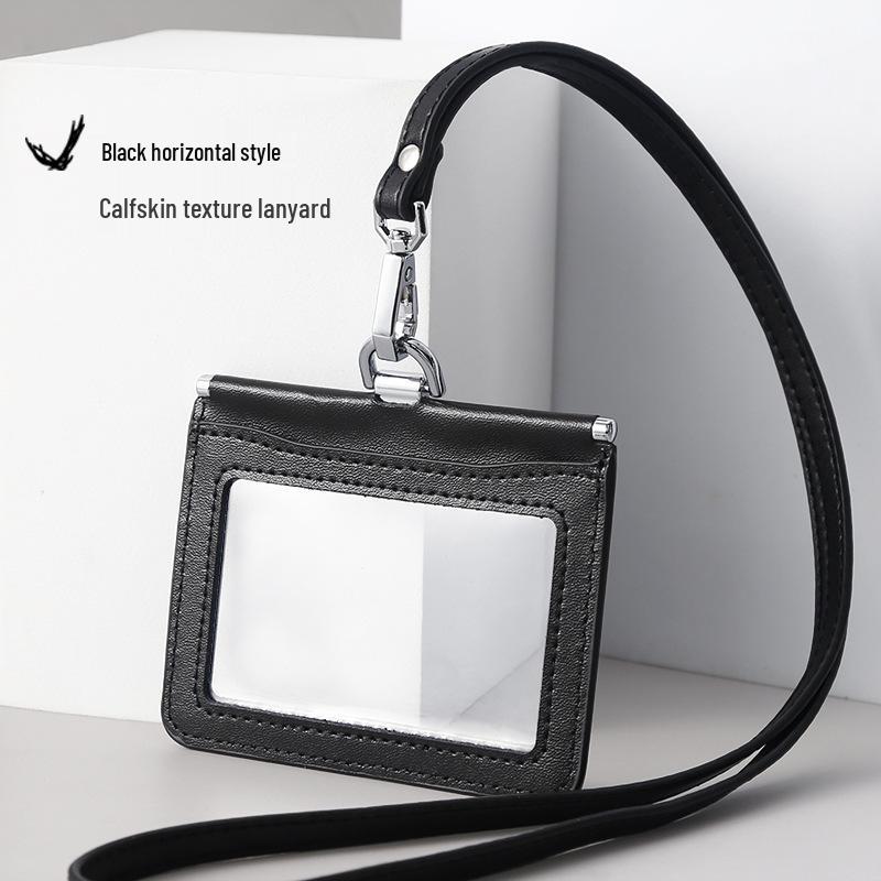 Double-Sided Clear Leather ID Badge Holder with Lanyard for Employee or Student Cards