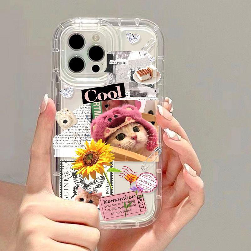 Collage cat illustration for iPhone17ProMax airbag phone case 14Pro Apple 12/16 couple 15 Apple 15
