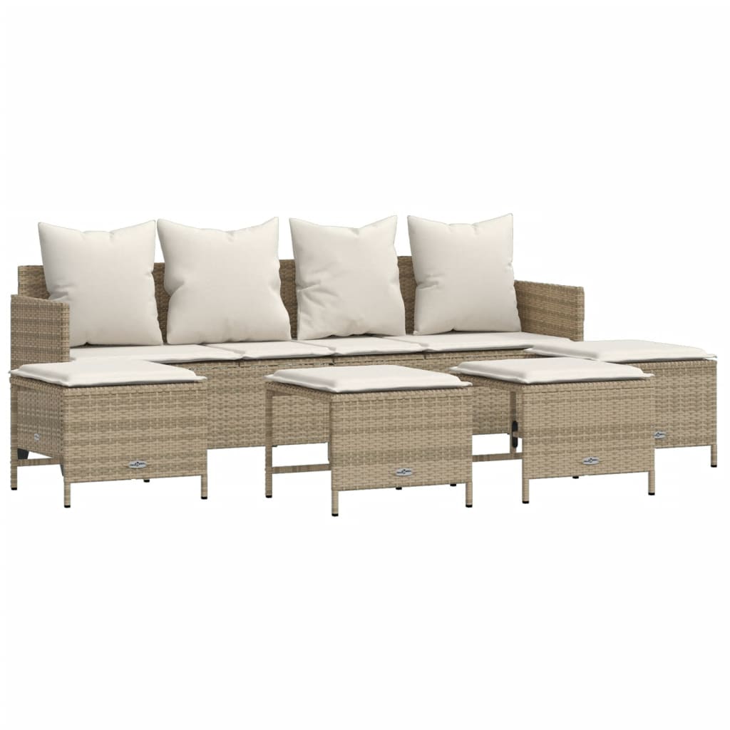 5 Piece Garden Sofa Set with Cushions Beige Poly Rattan