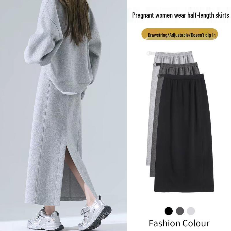 Maternity High-Waisted A-Line Drape Skirt - Slimming Fishtail Mid-Length with Slit Extra Large