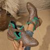 European and American Boots Winter New Ethnic Style Pointed Head Thick Heel Lace-up Embroidered Retro Martin Boots Large Size Shoes Outside