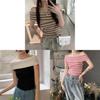 Striped Off Shoulder Sweater For Women With Slim Fit Short Sleeve Knit Top