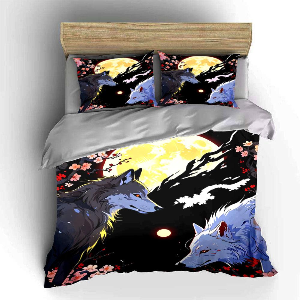 Wolf-Themed Art Set: Night Harmony Exquisite three-piece bedding set gift for kids and adults