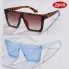 2pcs New Oversized Square Sunglasses Women Vintage Flattop One Piece Sun Glasses Fashion Gradient Shades For Female
