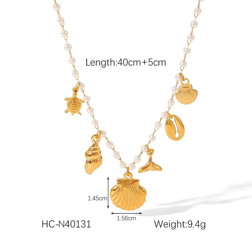Beach Ocean Titanium Steel Jewelry Set Conch Shell Necklace Bracelet Starfish Earrings Accessories