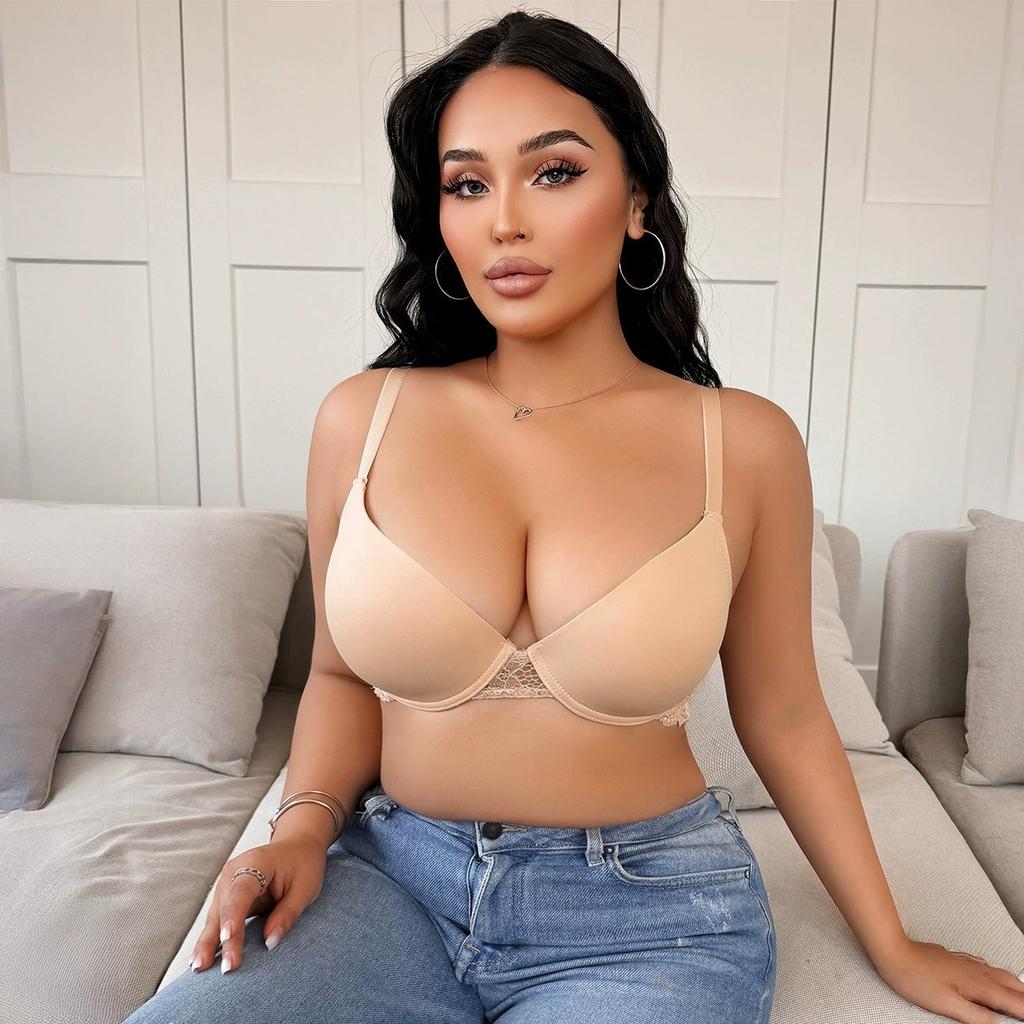 Large size glossy lace edge thin cup bra underwear sexy gathering big breasts small