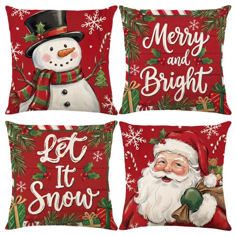 Christmas Theme Short Plush Pillow Cover Set Holiday Print Cushion Case for Living Room Sofa Home Decor 45x45cm