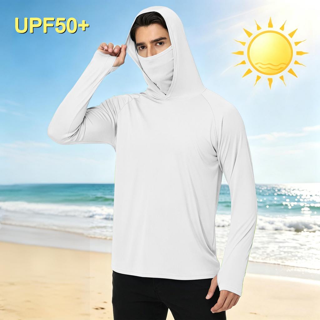 Herren Langarm Kapuzen-Outdoor-Hemd Leicht UV-Schutz Sonnenschutz Sportoberteil zum Wandern Laufen und für Freizeitkleidung