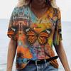 2025 Summer Women's T-Shirt Vintage Casual Fashion V Neck Pullover Short Sleeve Butterfly Print Loose Daily Tops Design Clothing