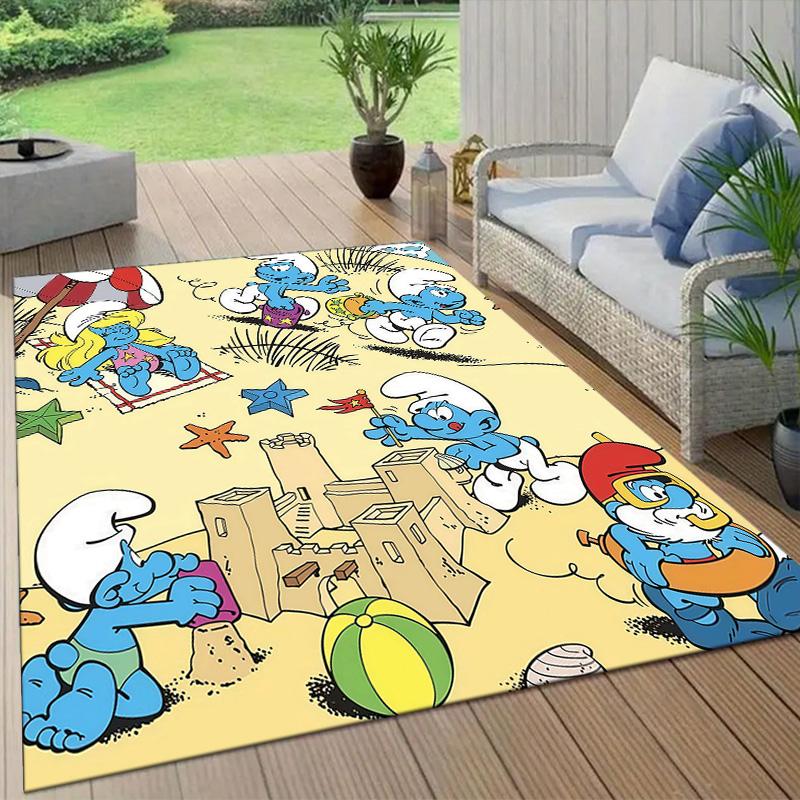 The Smurfs Flannel Pattern Square Carpet,Area Rug,Carpet Rug for Living Room Bedroom Sofa Playroom Decor,Non-slip Floor Mat