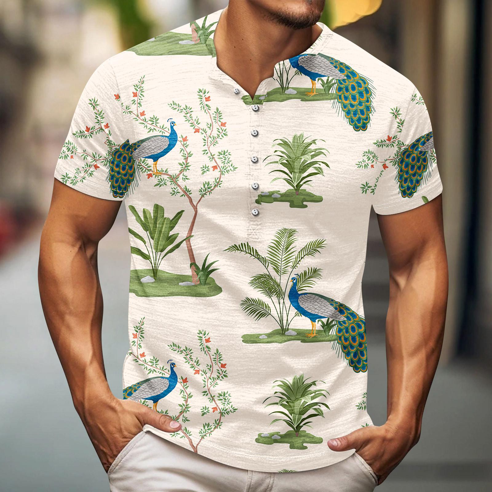 Мужская футболка с принтом на открытом воздухе, свободный топ с длинными рукавами на пуговицах в стиле ретро L