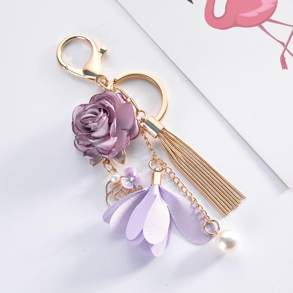Y2K Fashion Cloth Flower Pearl Pendant Keychain For Girls Women's Bag Backpack Ornament Sweet Cool Tassel Floral Jewelry Gifts
