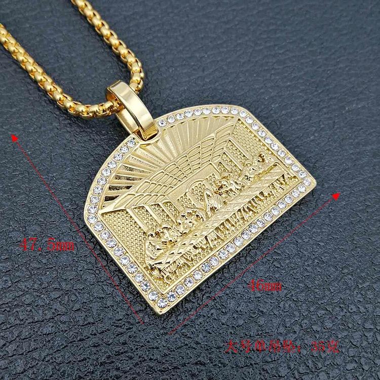 Detailed Last Supper Pendant Necklace Cubic Zirconia Iced Out 24 Inch Twisted Rope Chain Hip Hop Jewelry