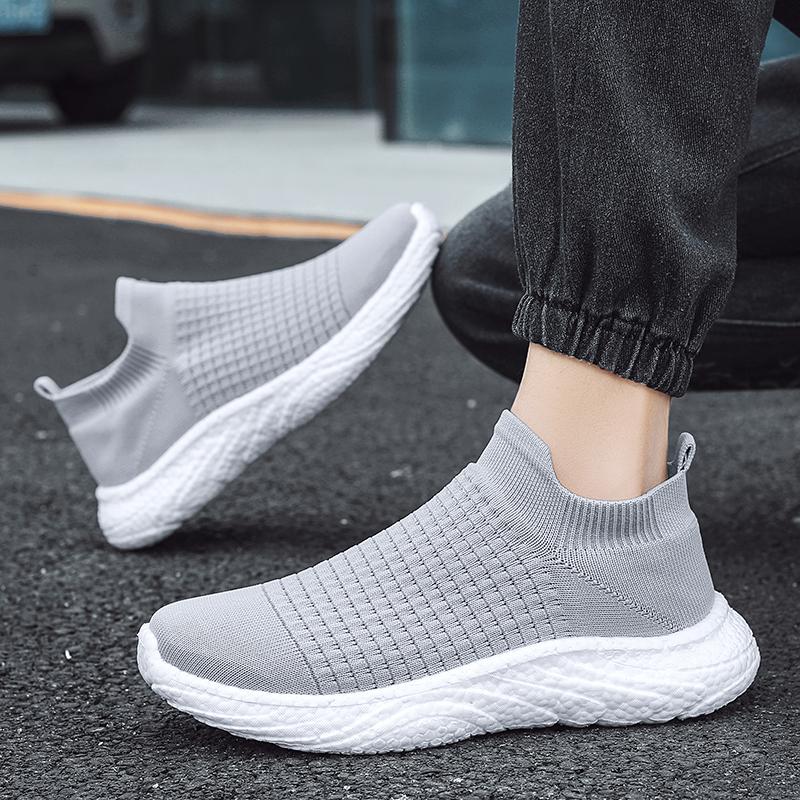 Fashion Khaki New Trendy Lovers Casual Shoes Male Breathable Lightweight Flying Knitted Shoes Ladies Outdoor Non-slip Sports Sneaker 45