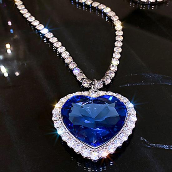 Lady Necklace Exquisite Big Rhinstone Shiny Ocean Heart Long-lasting Lady Party Pendant Neck Jewelry