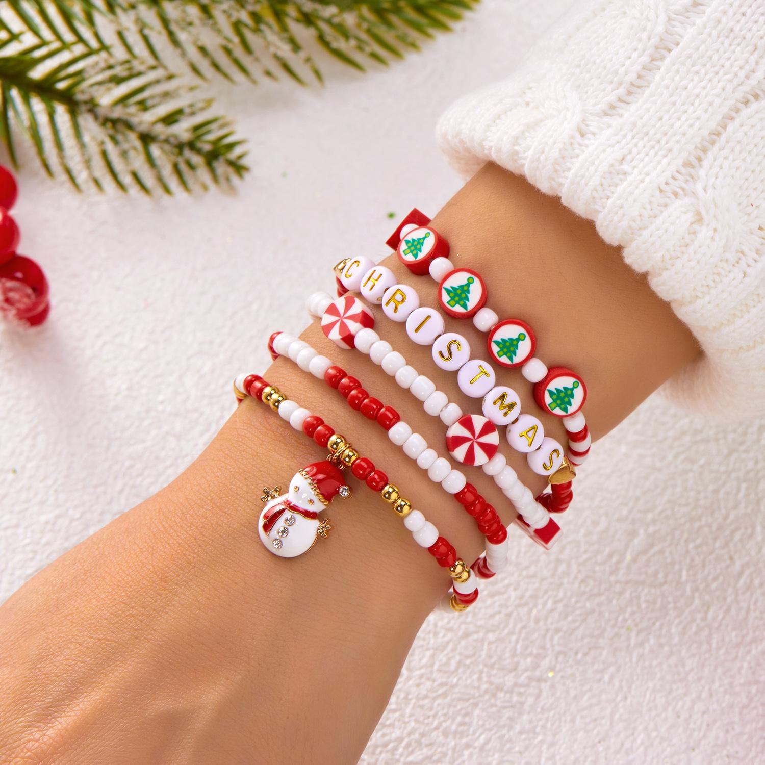 

Trendy Christmas Theme Beaded Bracelet for Women Unisex Polymer Clay Xmas Tree Cute Party Creative Party Gift Charming Jewelry
