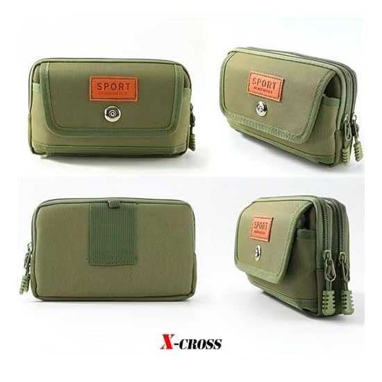 [X-cross] Belt Pouch, Horizontal, Men's, Smartphone Holder, Belt Loop, Outdoor, Double Zipper, Magne