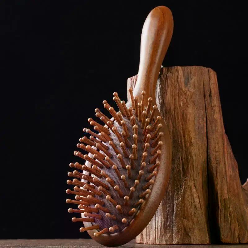 Wood Air-Cushion Massage Comb – Hand-Finished Oval Wooden Hair Comb for Scalp Stimulation & Gentle Detangling