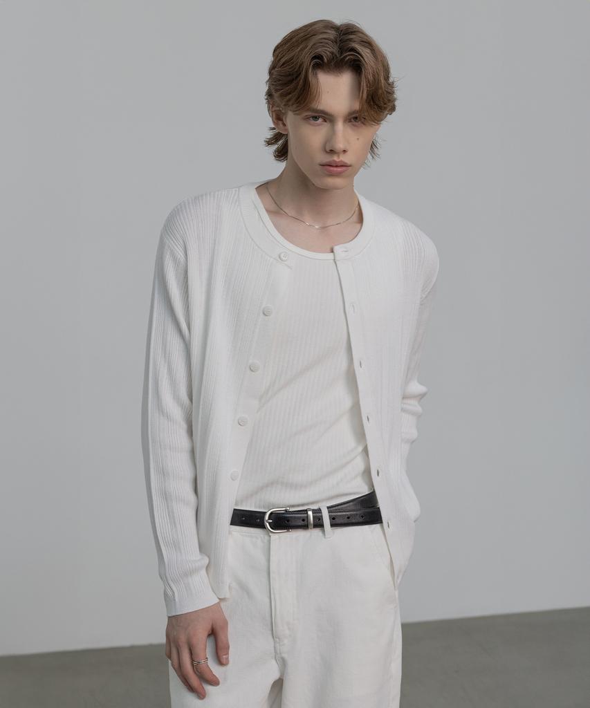 DECOROSO Mix Ribbed Round Cardigan [White]