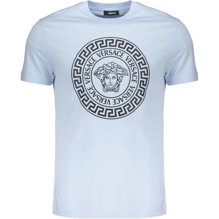 Versace Logo Print Crew Neck Short Sleeve T-Shirt Men T-Shirts Blue 10118611A120762VI70