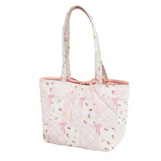 Quilted Tote Bag for Women Girls Lightweight Small Floral Shoulder Bag Soft Puffy Travel Work Handbag with Bow