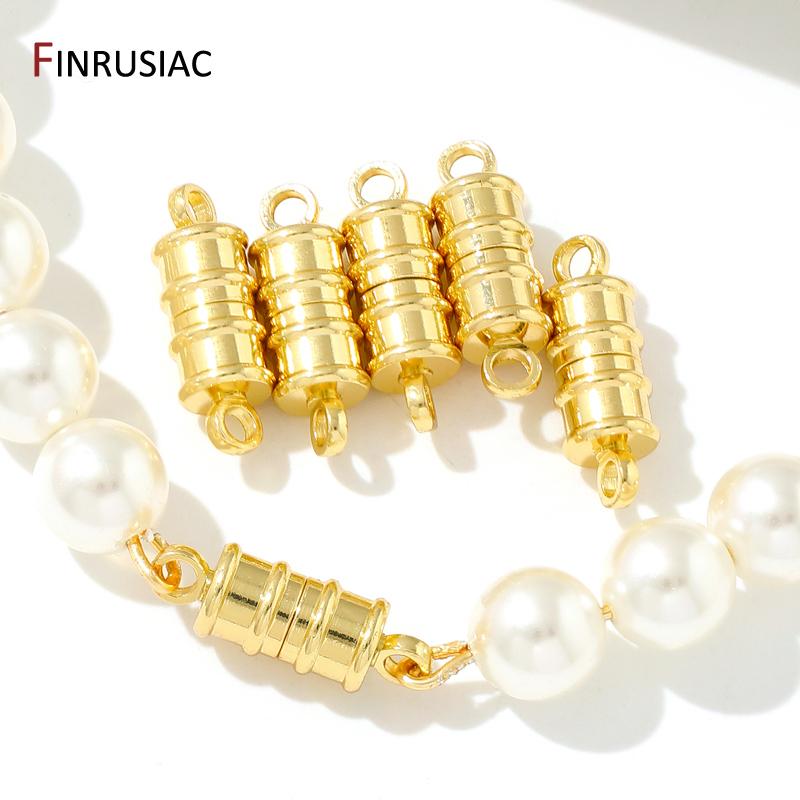 18K Gold Plated Brass Magnetic Clasps,Round Bamboo Joint End Clasp Connectors For DIY Bracelets Necklace Making Accessories