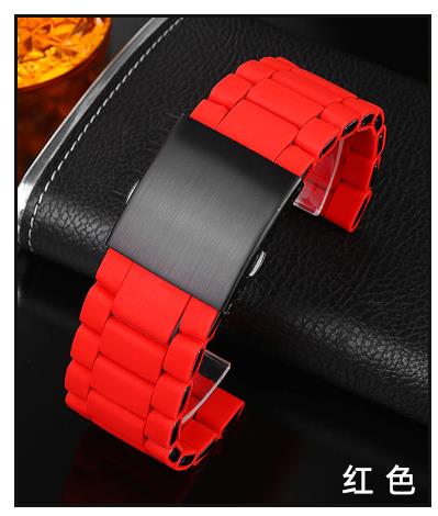 

For Diesel Black Knight DZ7396 DZ7370 / 7430 Watchband Silicone Gap Steel Tape 24mm 26mm 28mm Red Black Platform Watch Straps 24mm красный