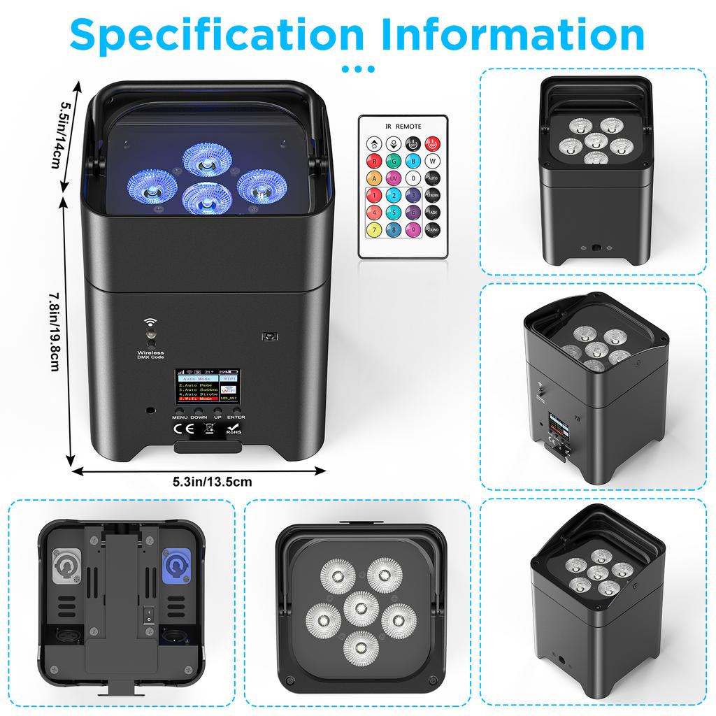 U`King 6x18w LED Wireless Uplights RGBWA UV 6in1 Battery Powered Par Lights With Charging Flight Case for DJ Wedding Party Event
