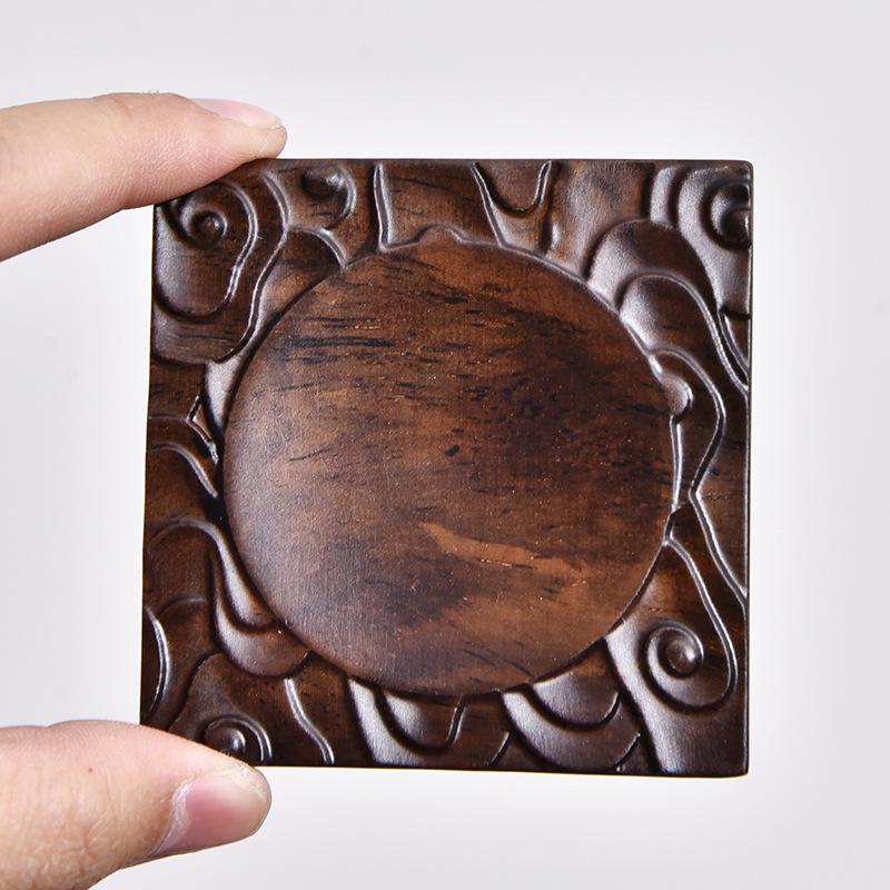 Solid Wood Carved Ebony Tea Coaster Set: Retro Chinese Style Non-slip Heat Insulating Pad for Tea Ceremony.