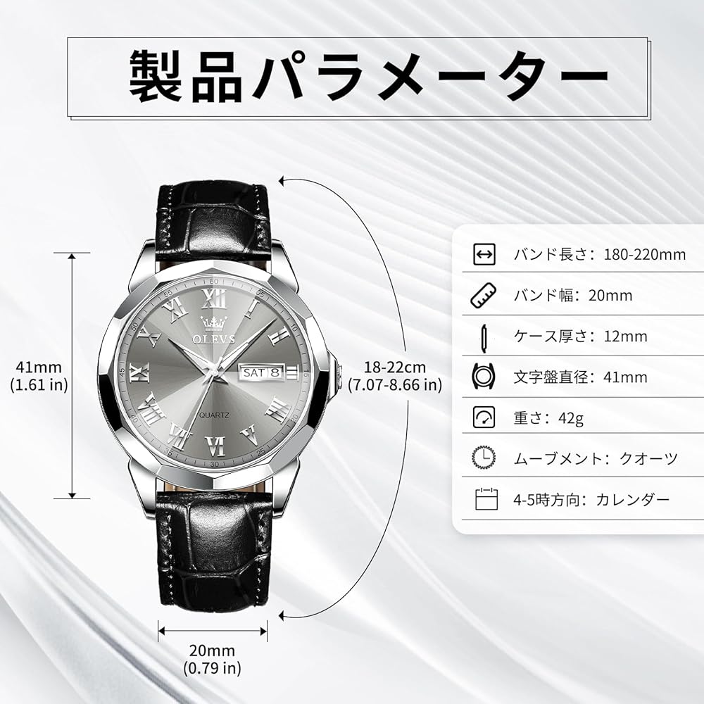 OLEVS Men's Analog Quartz Watch Black Waterproof Leather Strap Date Display Stylish Business Casual Lightweight