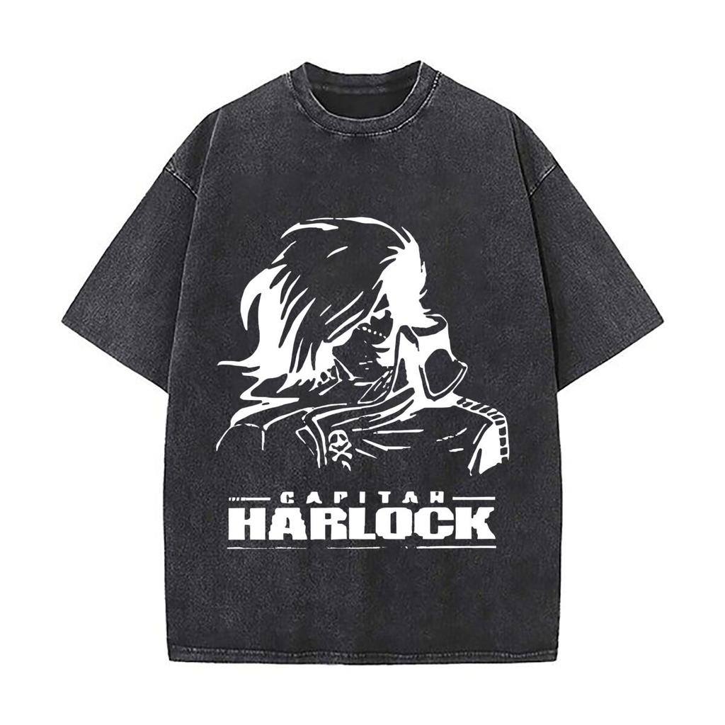 Capitan Harlock Anime Inspired Capitan Harlock Silhouette Design Mens Summer Tshirt Cotton Vintage Washed TShirts