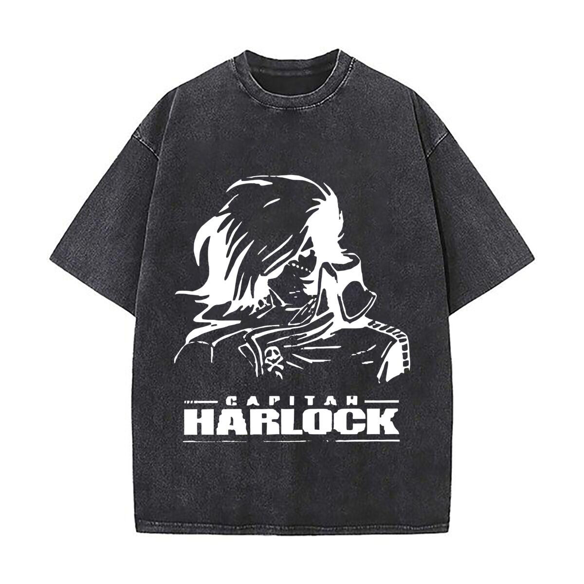 Capitan Harlock Anime Inspired Capitan Harlock Silhouette Design Mens Summer Tshirt Cotton Vintage Washed TShirts S