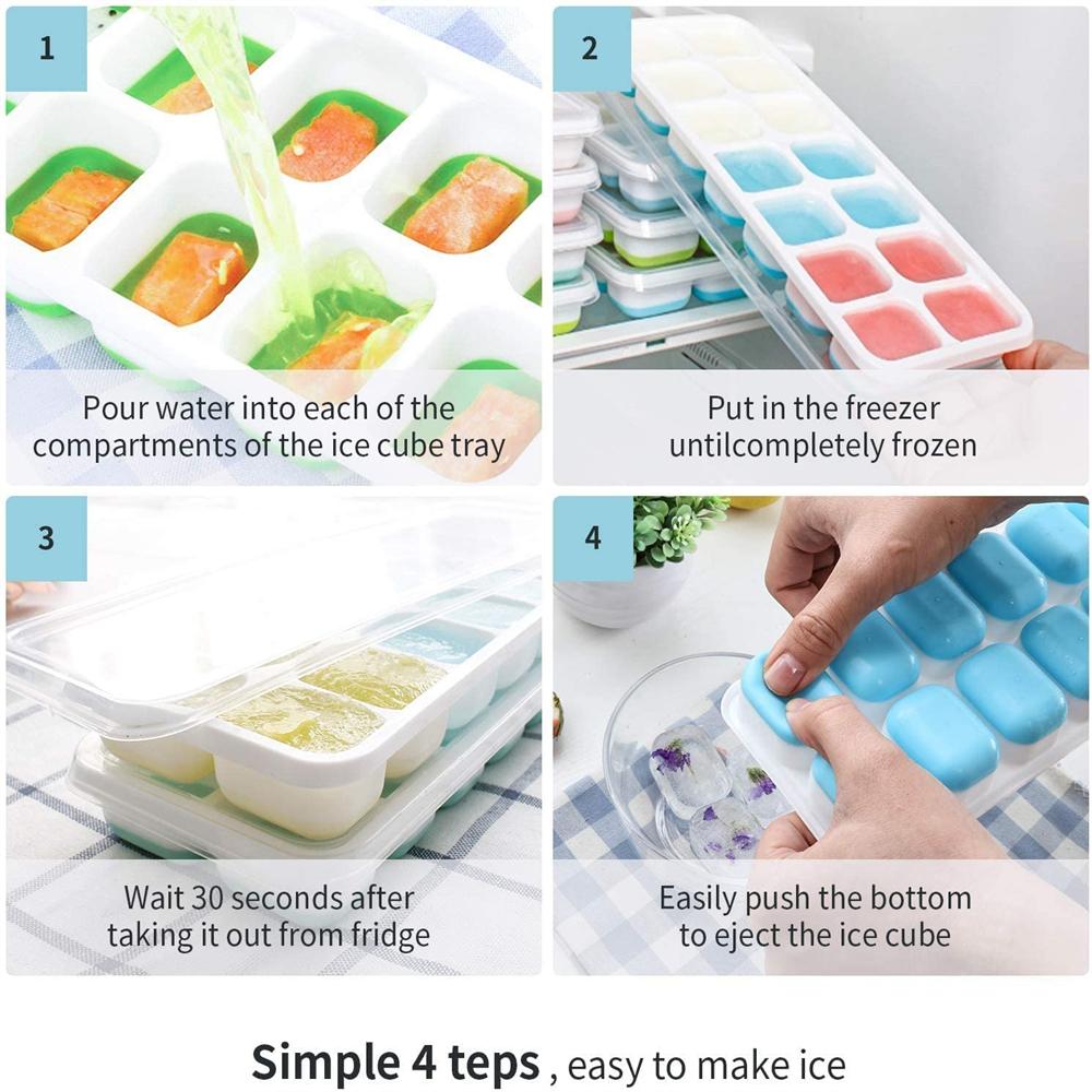 1Pcs/4Pcs/Set CubeTray Stackable 14 Grid Silicone Ice Mold with Removable Lid Easy-Release For Cocktail Freezer Kitchen Tools