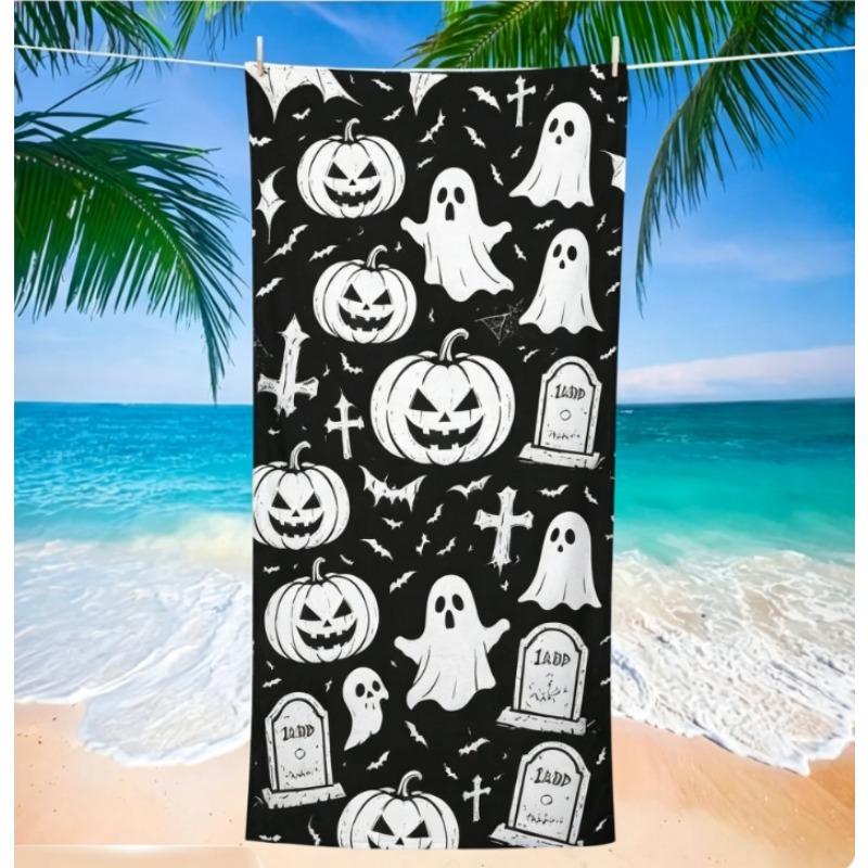 Black & White Bat Print Beach Towel, Microfiber Sand Free Quick Dry, Gothic Halloween Pattern, Soft Absorbent for Summer & Pool