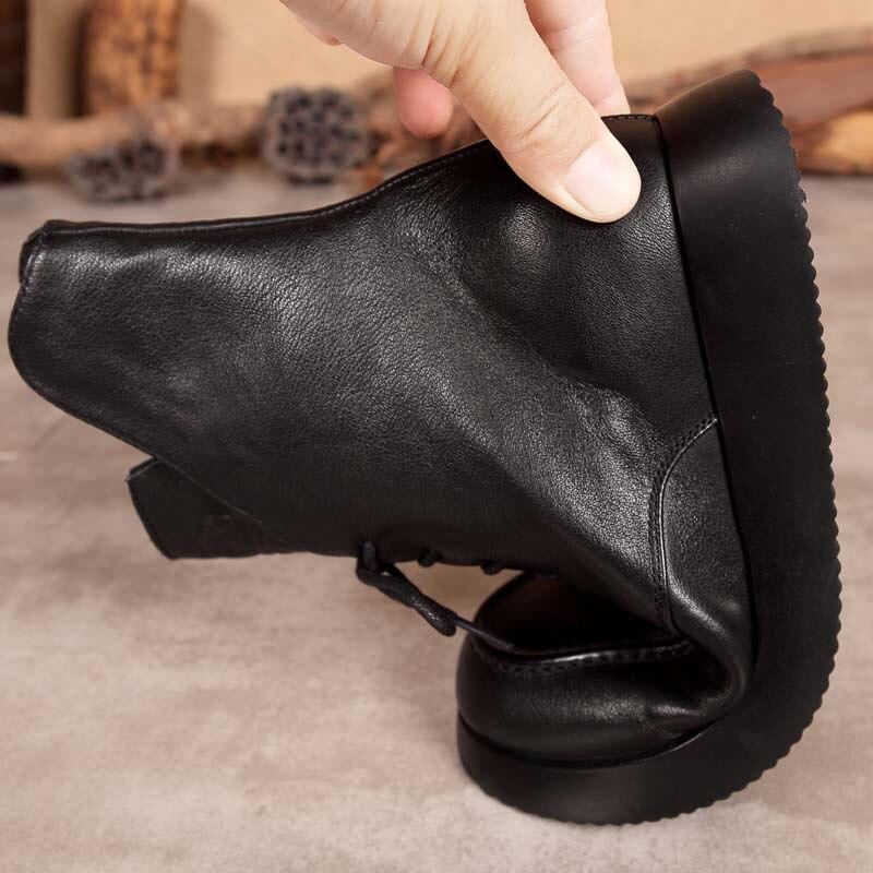 Genuine Leather Winter Boots Women Shoes Zip Round Toe Height Increasing Leisure Sewing Platform Boots