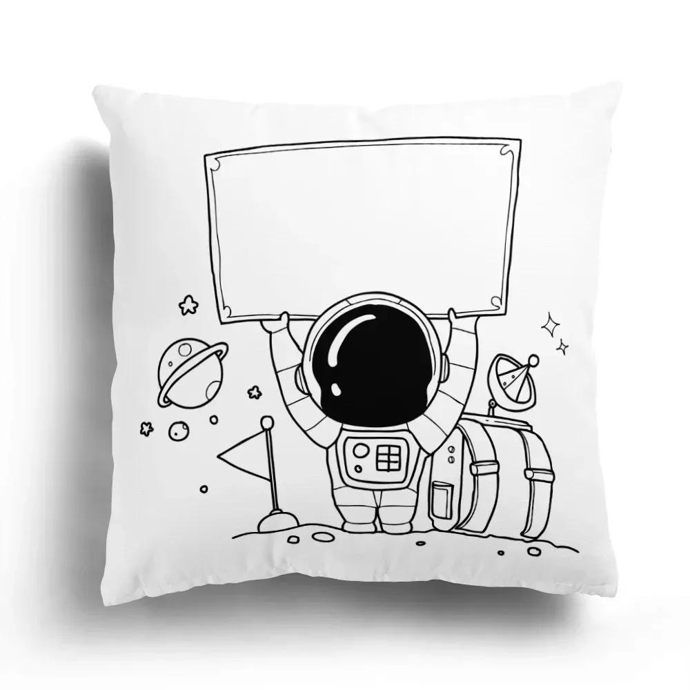 Fashion Black and White Sky Cartoon Astronaut Home Sofa Cushion Cover Cartoon Pattern Room Bedroom Pillowcase Decoration