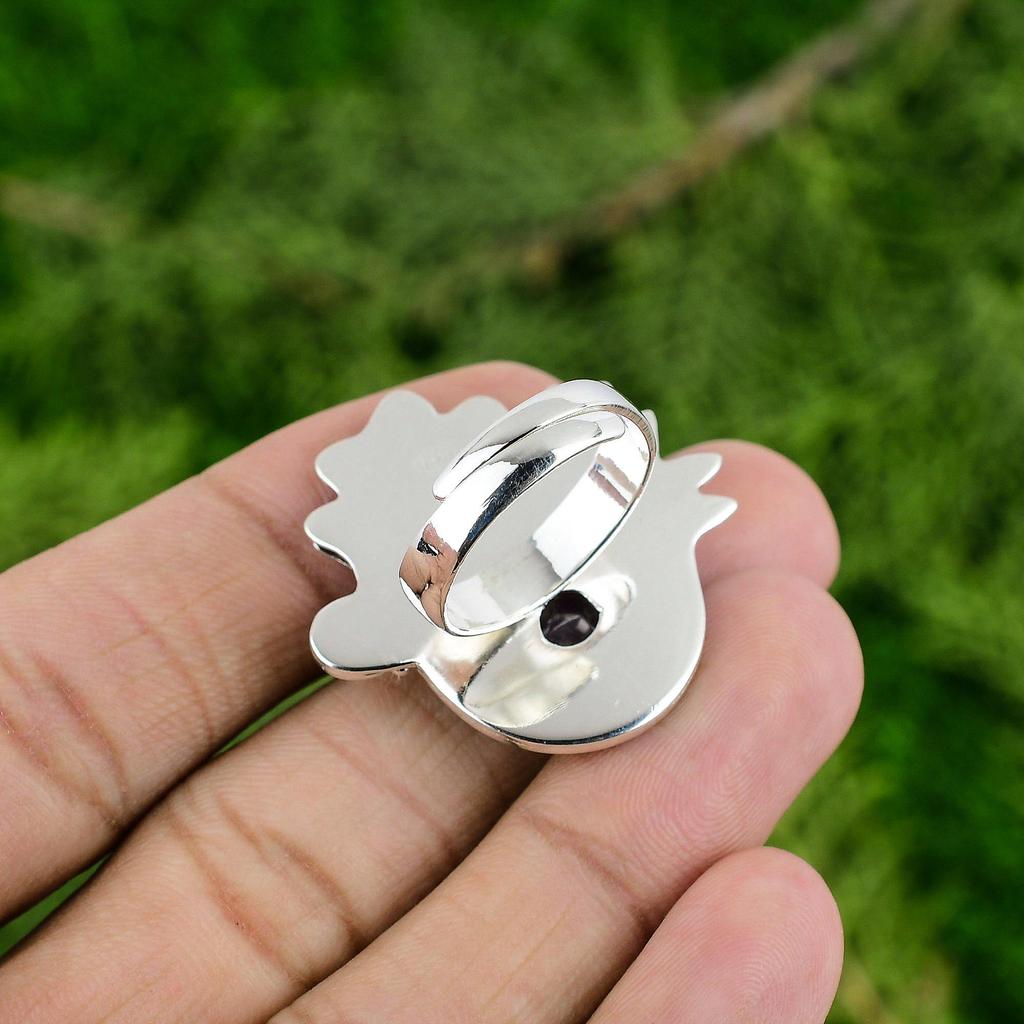 Natural African Amethyst 925 Silver Statement Flower Adjustable Ring For Girls