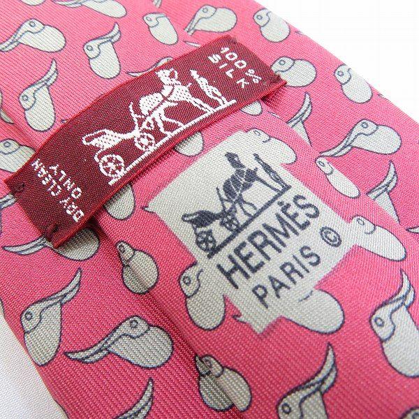Used Hermes HERMES tie pink gray all-over pattern animal pattern silk made in France men's 940222 k01