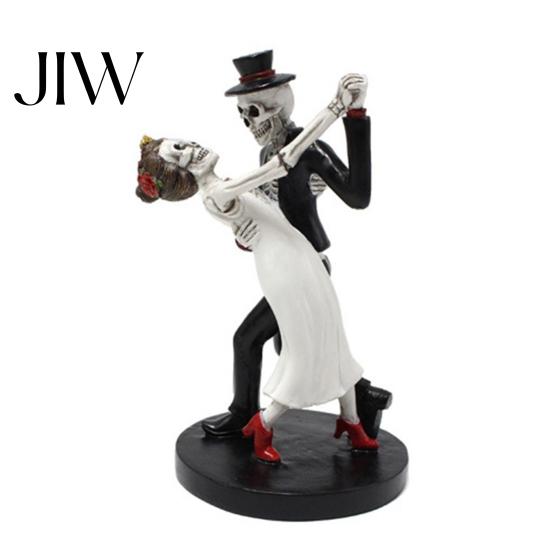 Topper per Torta da Tavolo per Giorno dei Morti di Halloween, Coppia di Scheletri Danzanti Statuetta, Ornamento Accattivante per Matrimonio Gotico, Statua di Amanti, Sposa Romantica
