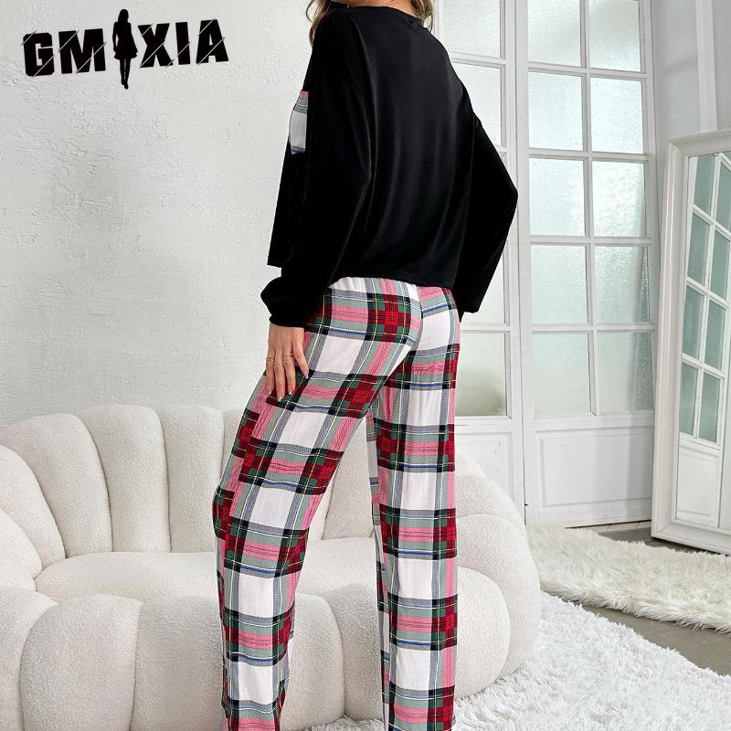 GMXIA Women's Pajamas Winter Long-sleeved Trousers Two-piece Homewear
