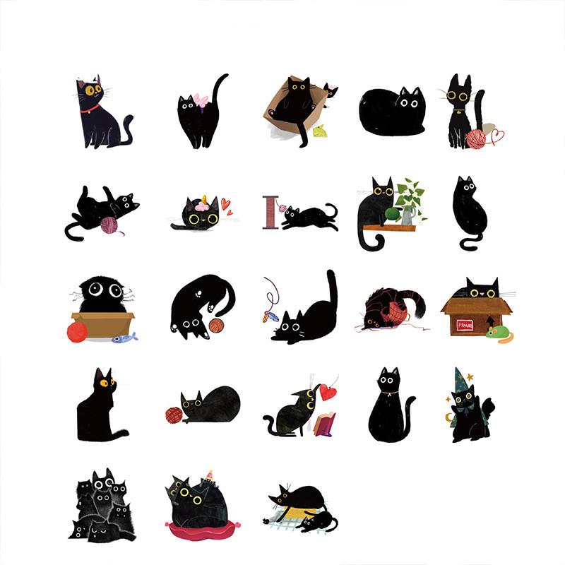 Niedlicher Katzenaufkleber, kreativer Kawaii-Aufkleber mit schwarzem spielendem Kätzchen, schöne Briefpapieraufkleber für dekoratives DIY-Sammelalbum