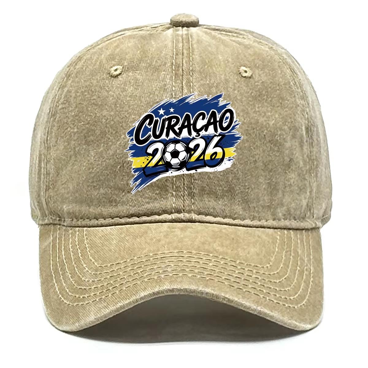EUROLA CAP Nieuwe Nieuwe Unisex Cura&ccedil;ao Voetbal Fan Voetbal Steun Gewassen Baseballpet Verstelbare Casual Sport Papa Hoed Voor Unisex Vrouwen Adjustable&>8Y