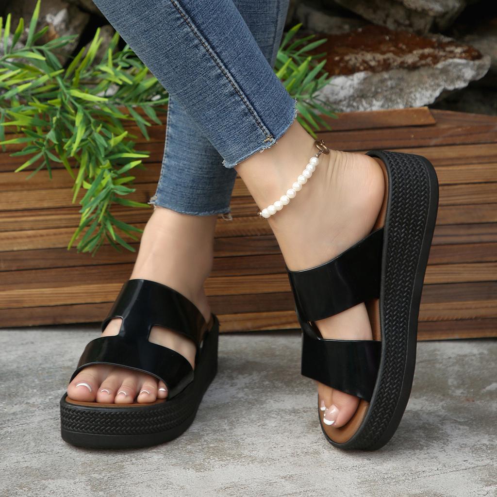 Fashion Ladies Fashion Slippers Mid Heel Anti-slip Round Head Shoes for Women Sense of Luxury Open Toes Comfortable