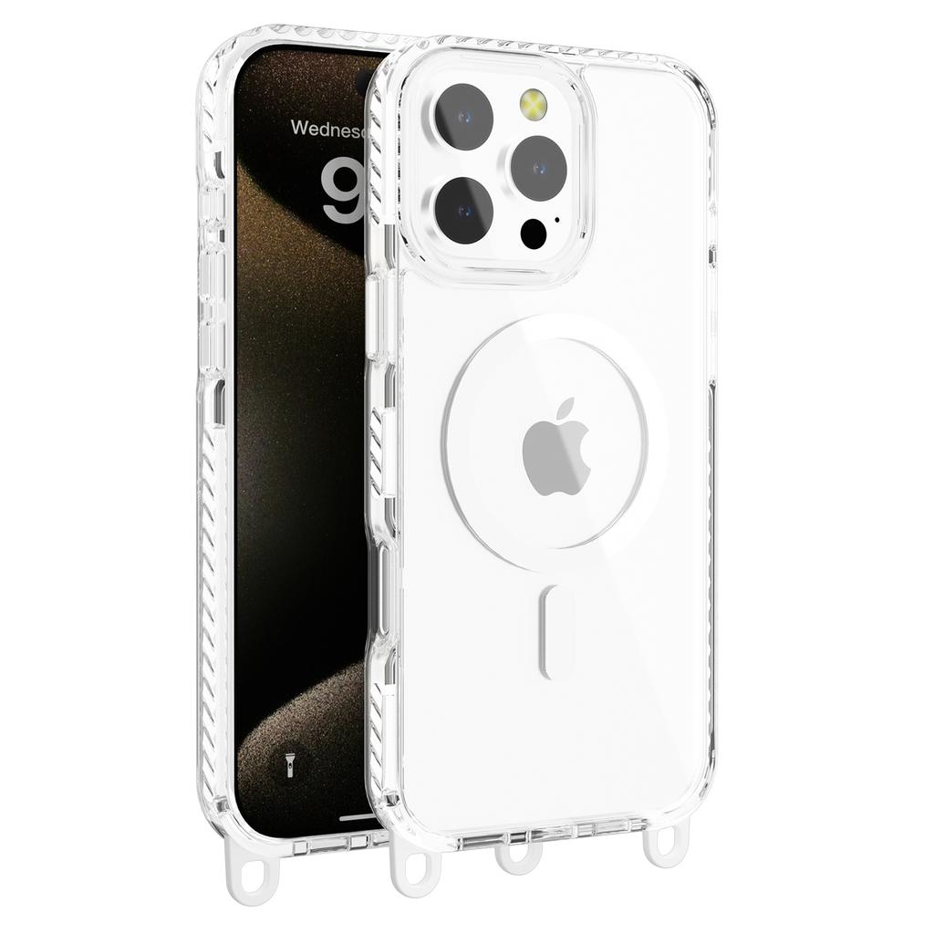 For iPhone 14 Pro Max Magnetic Phone Case Compatible with MagSafe PC+TPU Cover with Lanyard Hole