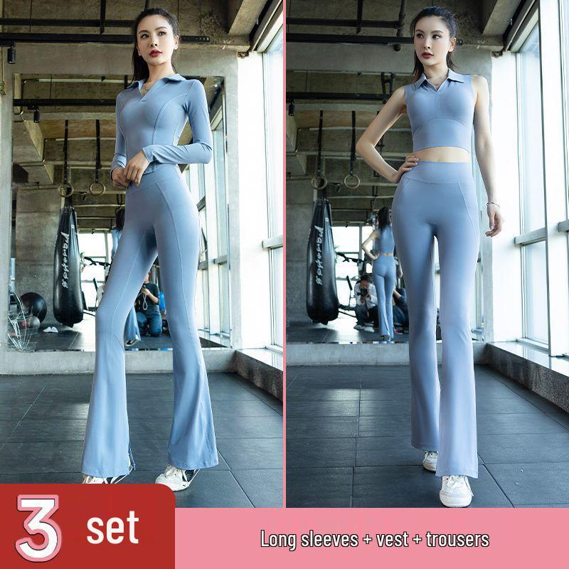 Women's Professional Yoga Suit with Chest Pads – Summer Pilates Training, Lapel, Long Sleeves, Outdoor-Ready Tight-Fitting Fitness Wear
