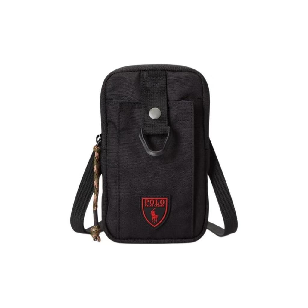 Polo Ralph Lauren Detachable Adjustable Shoulder Strap Top Zip Closure Iconic Pony Patch Fabric Phone Bag Men Bags Black MAPOBGS07120015